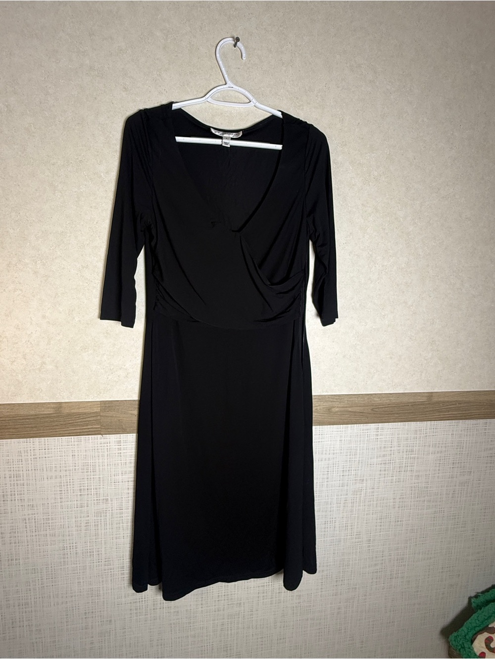 St. John Black Long Sleeve Faux-Wrap Dress